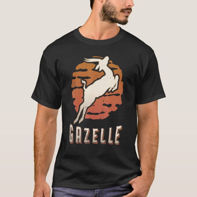Gazelle Vintage Retro Classic Animal Sunset T Shirt (Framsida)