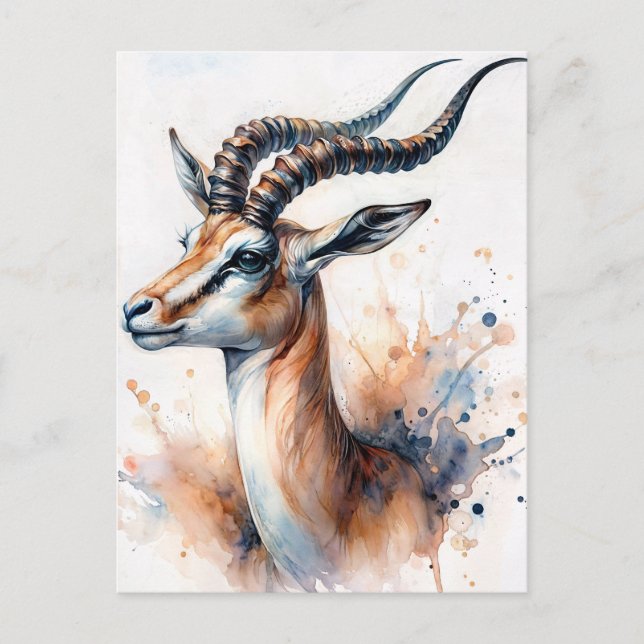 Gazelle Watercolor Porträtt Vykort (Framsida)