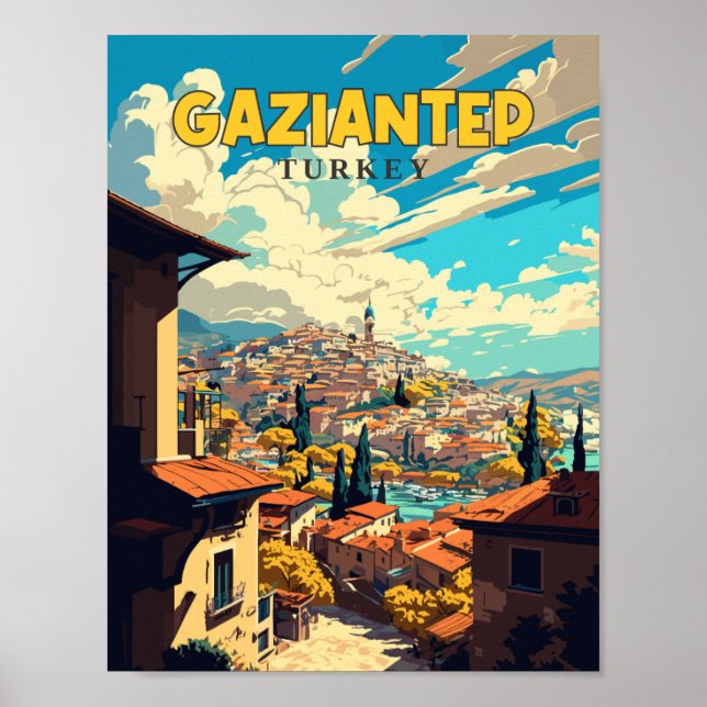 Gaziantep Turkey vintage resor illustration Poster (Framsidan)