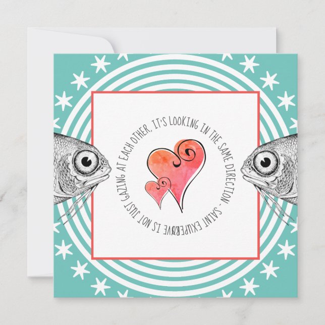 Gazing Fish Saint Exupery Quote Valentine Aqua Julkort (Framsida)