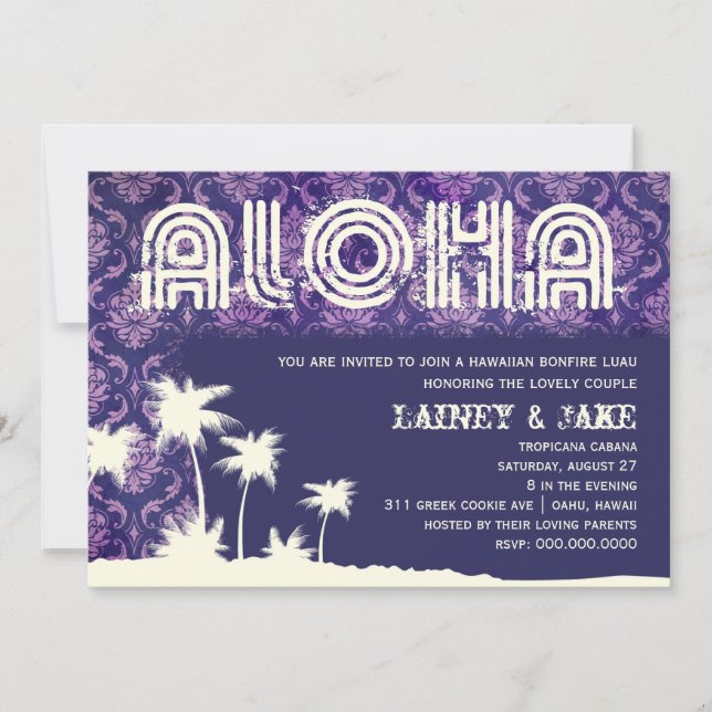 GC Aloha Luau Handflatan Lila Inbjudningar (Framsida)