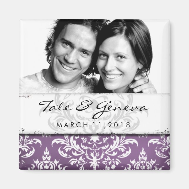 GC | Erika Vintage Damask Save Date-Eggplant Magnet (Framsidan)