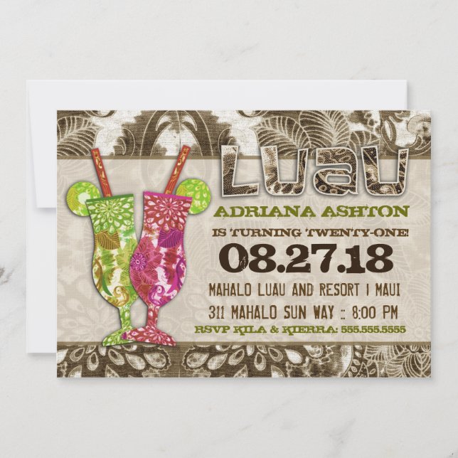 GC Hawaiian Cocktails Sandy Brown Inbjudningar (Framsida)