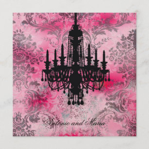 GC Jolie Black Chandelier Rosa Grått Damask Inbjudningar