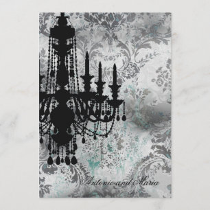 GC  Jolie Chandelier Grått Damask Inbjudningar