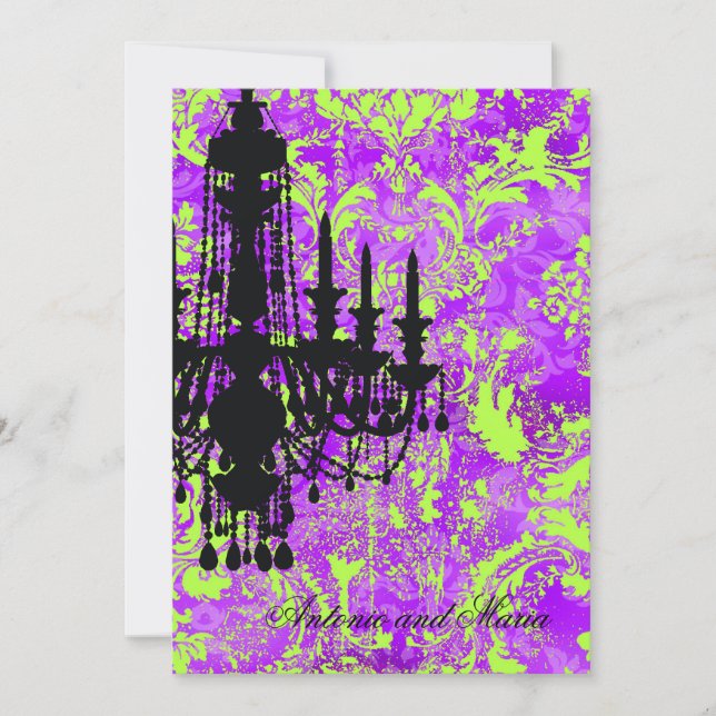 GC| Jolie Chandelier Hett Violett Damask Inbjudningar (Framsida)