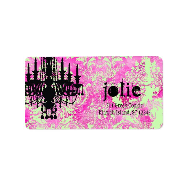 GC | Jolie Chandelier Rosa Lime Damask Adressetikett (Framsidan)