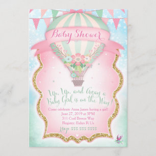 GC Luftballong Baby Shower Girl Inbjudningar