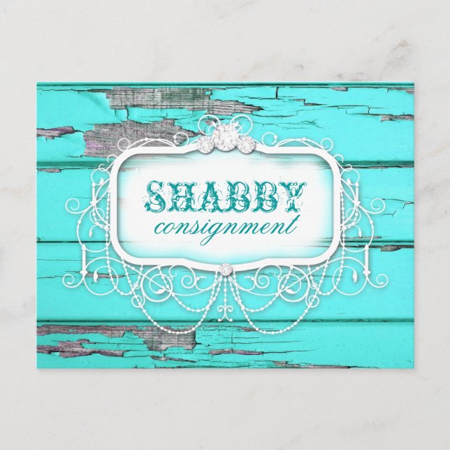 GC Shabby Vintage Aqua Wood Sticker Vykort (Framsida)