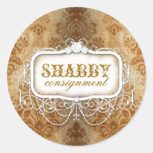 GC Shabby Vintage Guld Damask Sticker Runt Klistermärke