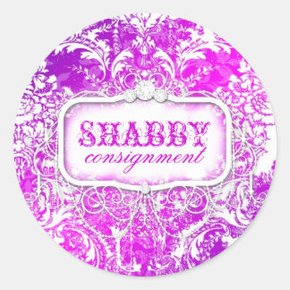 GC Shabby Vintage Rosa & Lila Damask Sticker Runt Klistermärke