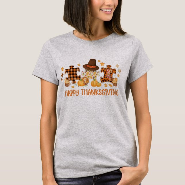 gd5b Happy thanksgiving Leopard Autism Awareness T Shirt (Framsida)
