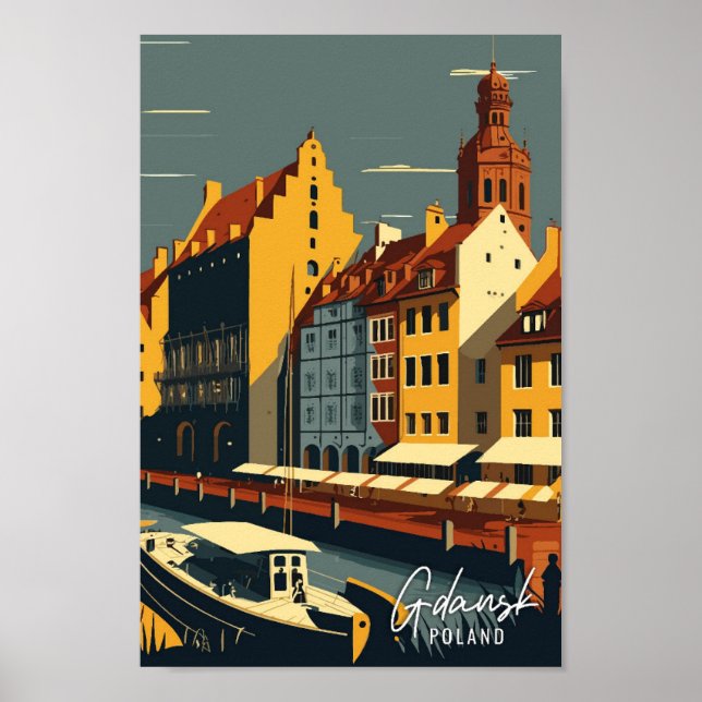 Gdansk Poland Art vintage resor illustration Poster (Framsidan)