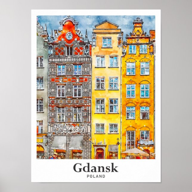 Gdansk Poland Travel Watercolor Hand plockade Poster (Framsidan)