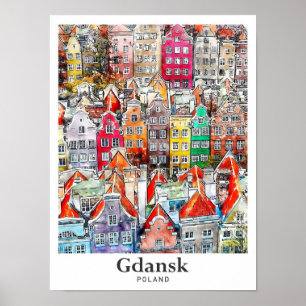 Gdansk Poland Travel Watercolor Sketch Hand plocka Poster