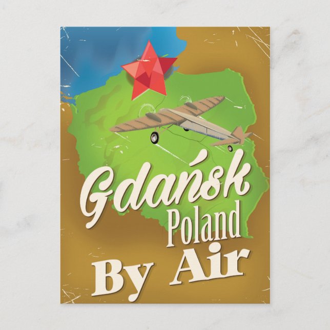 Gdańsk Polen vintage flygplansaffisch Vykort (Framsida)
