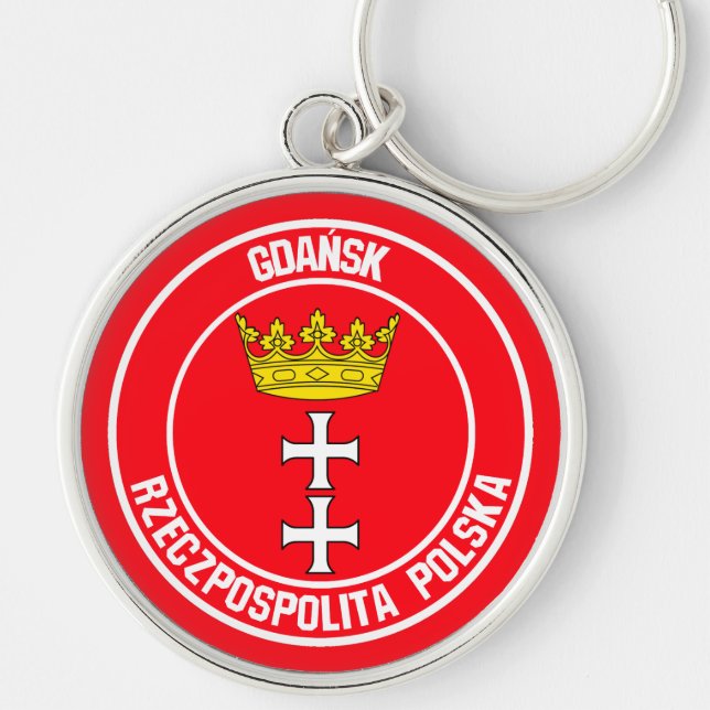 Gdańsk Round Emblem Rund Silverfärgad Nyckelring (Framsidan)
