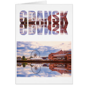 Gdansk text med gammal stadsvy med eftertanke hälsningskort