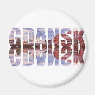Gdansk text med gammal stadsvy med eftertanke magnet