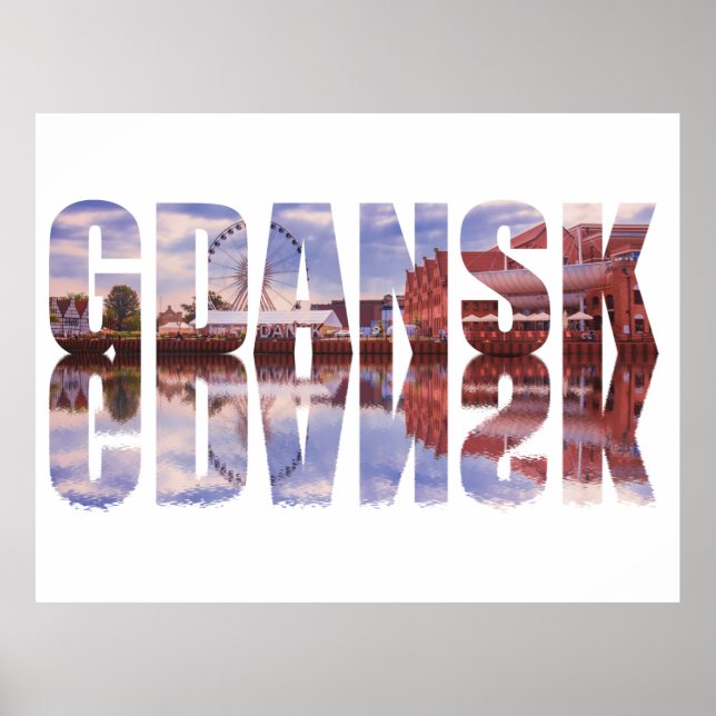 Gdansk text med gammal stadsvy med eftertanke poster (Framsidan)
