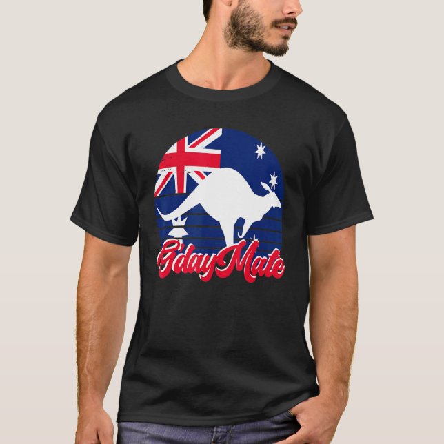 G'day Kompis Känguru Aussie Djur Australien Flagga T Shirt (Framsida)