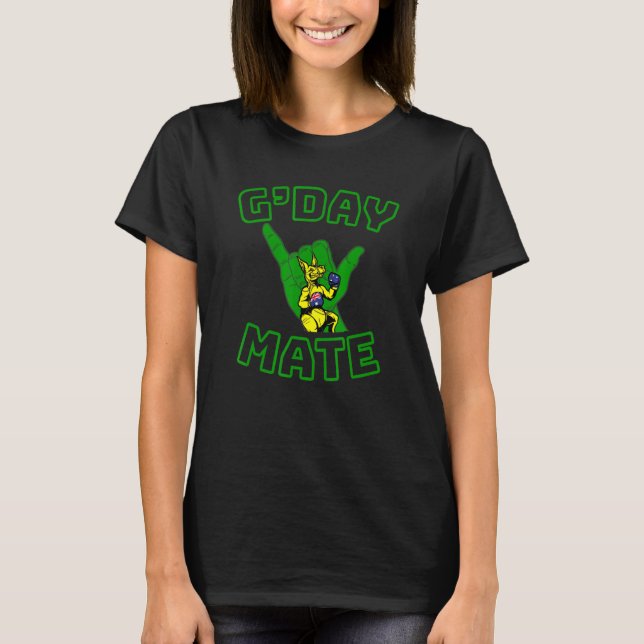Gday Mate Boxing Kangaroo Shaka T Shirt (Framsida)