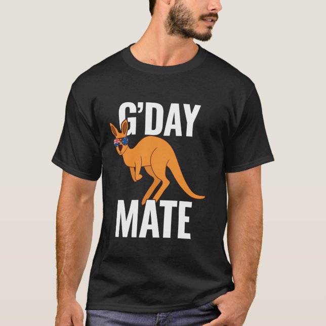 G'Day Mate Funny Kangaroo Australian Flag Straya A T Shirt (Framsida)