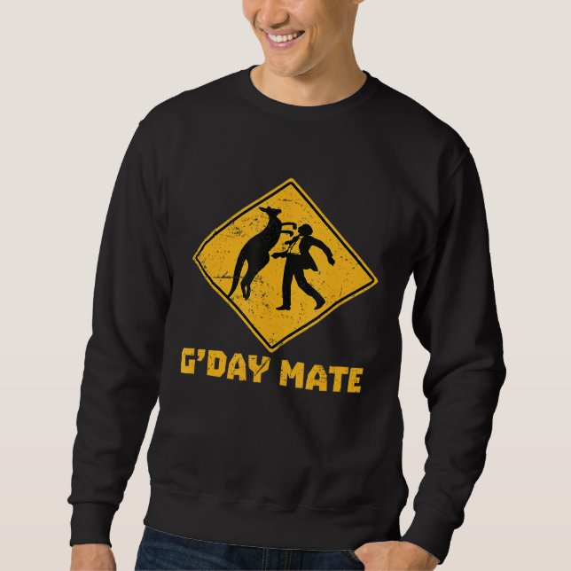 Gday Mate Funny Kangaroo Slår Person Sign Lång Ärmad Tröja (Framsida)