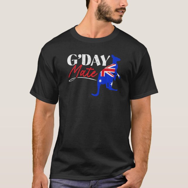 G'Day Mate Kangaroo Australian Australian Aussie V T Shirt (Framsida)
