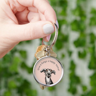 Ge a Galgo a lycklig home, rosa, grått, svart Rund Silverfärgad Nyckelring