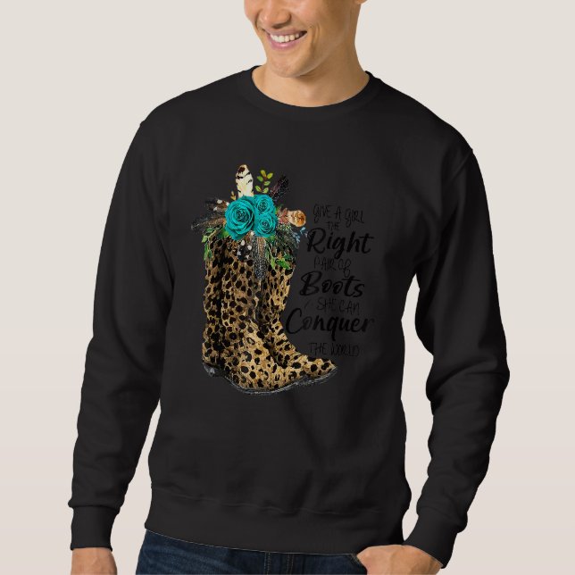 Ge A Girl Höger Pair of Boots Leopard Cowgir Lång Ärmad Tröja (Framsida)