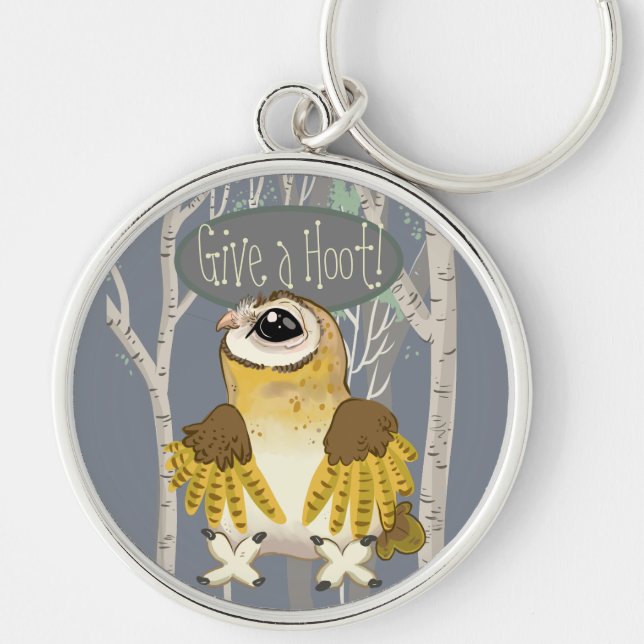 Ge a Hoot! Barn Uggla Rund Silverfärgad Nyckelring (Framsidan)