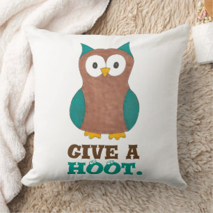 Ge a HOOT Tecknad Uggla Bird Ögon Uggla Illustrati Kudde