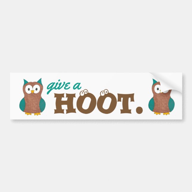 Ge a HOOT Tecknad Uggla Bird Ugglor Bumper Sticker Bildekal (Framsidan)