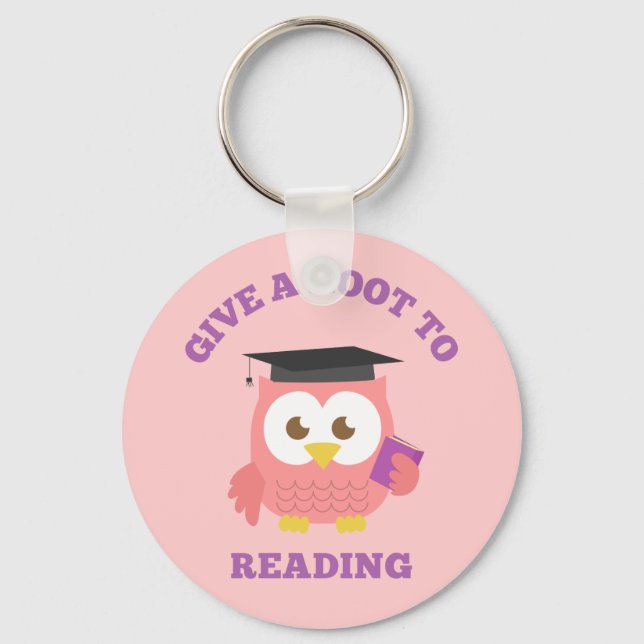 Ge a Hoot to Reading Cute Rosa Uggla Pun Nyckelring (Framsida)