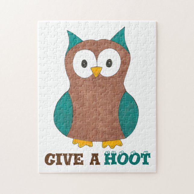 Ge A Hoot Wise Brown Bard Uggla Tecknad Bird Pussel (Vertikal)