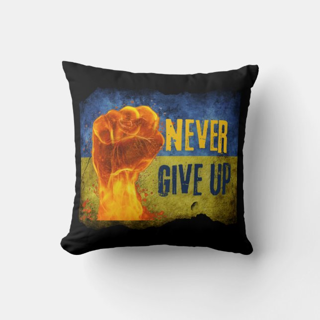 Ge aldrig Ge upp Ukraina med lamning Fist Kudde (Framsida)