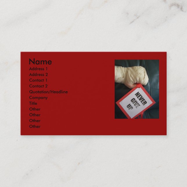 Ge aldrig upp att boxas visitkortar visitkort (Framsida)