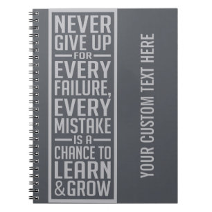 Ge aldrig upp den motivational anteckningsboken anteckningsbok med spiral