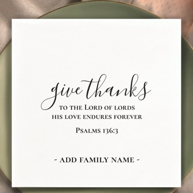 Ge Anpassningsbar Thanksgiving för bibelskript Pappersservett (Give Thanks scripture verse Thanksgiving dinner table napkin. Modern script. Personalized simple.
)