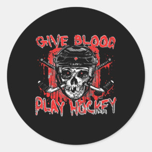 Ge Blod Spela Hockey Ishockeyspelare Present Runt Klistermärke