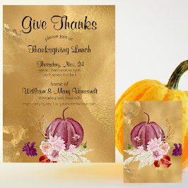 Ge Blommigt Pumpkin  Thanksgiving Lunch Inbjudningar