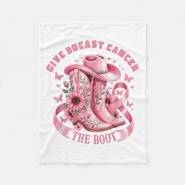 Ge bröstcancer Boot Cowgirl Cancer Awarene Fleecefilt (Framsidan)