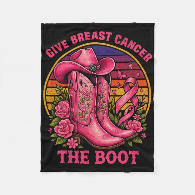 Ge bröstcancer Boot Cowgirl Cancer Awarene Fleecefilt (Framsidan)