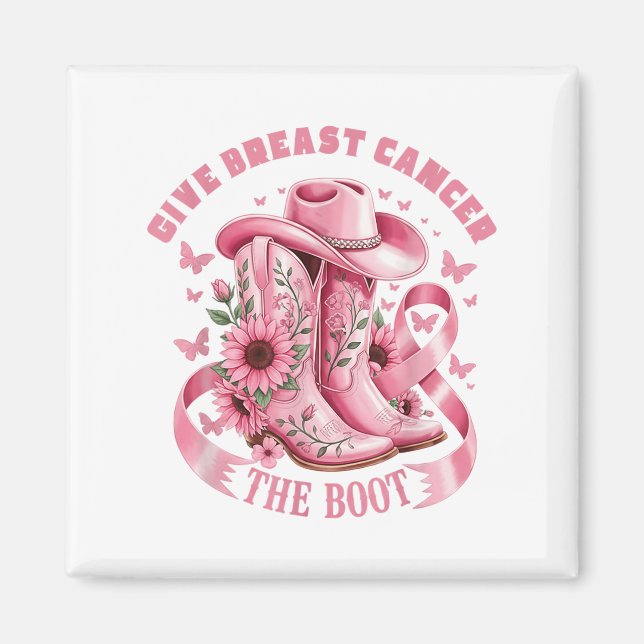 Ge bröstcancer Boot Cowgirl Cancer Awarene Magnet (Framsidan)