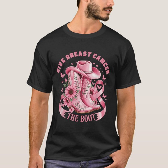 Ge bröstcancer Boot Cowgirl Cancer Awarene T Shirt (Framsida)