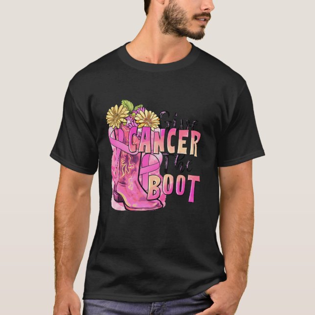 Ge Cancer Boot Cowboy och Solrosbröst C T Shirt (Framsida)