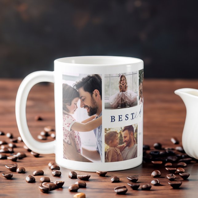 Ge efter den bästa pappa som någonsin varit med om kaffemugg (Gift For Best Daddy Ever Family Photo Collage Navy Coffee Mug)
