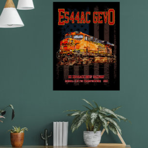 GE ES44AC GEVO-lokomotiv och amerikansk flagga Fototryck