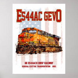 GE ES44AC GEVO Lokomotiv och amerikansk flagga Poster